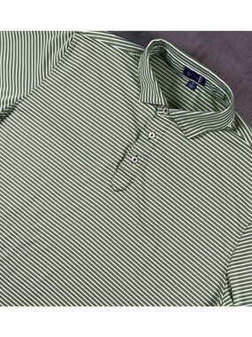 Stitch Golf Polo Shirt Men's XL Green White Striped Performance Stretch Logo